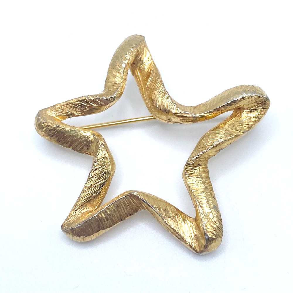 Vintage Van S Authentics Brushed Gold Tone Freeform Modernist Star Brooch MCM